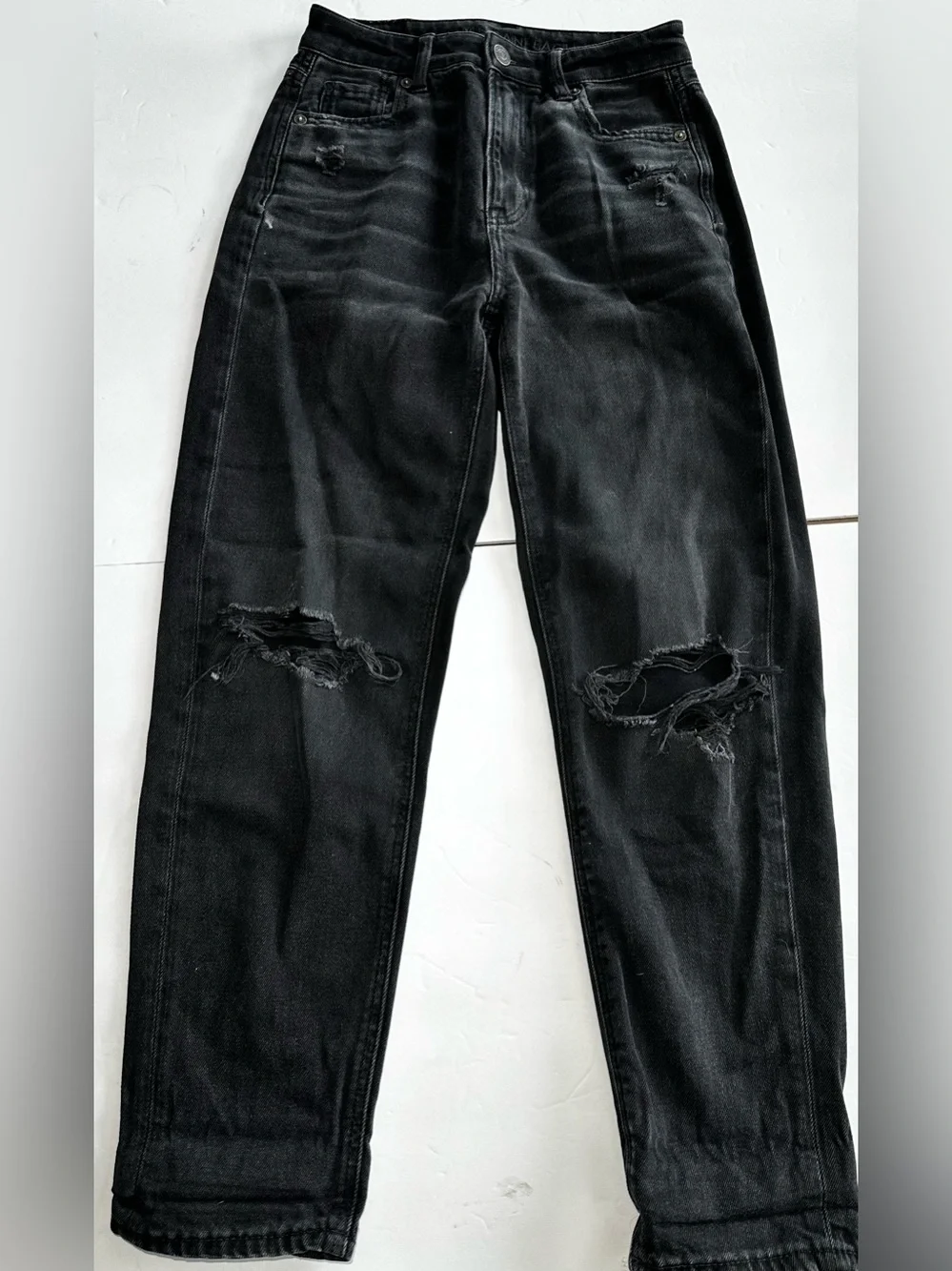 American Eagle Outfitters Black Distressed Straight Leg Jeans